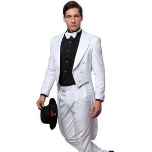 Mens Classic Wool Tail Tuxedo in White
